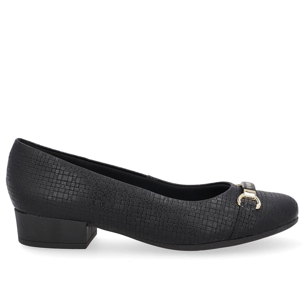 Scarpin Couro Texturizado Preto Salto Bloco