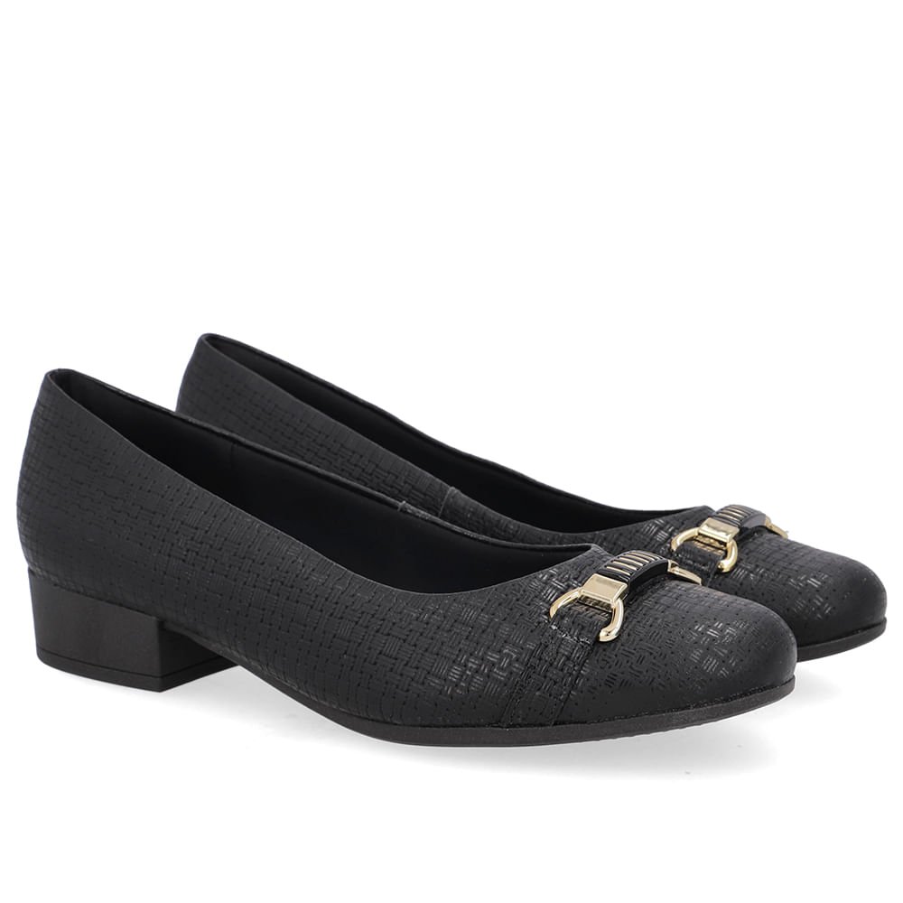 Scarpin Couro Texturizado Preto Salto Bloco Preto 2