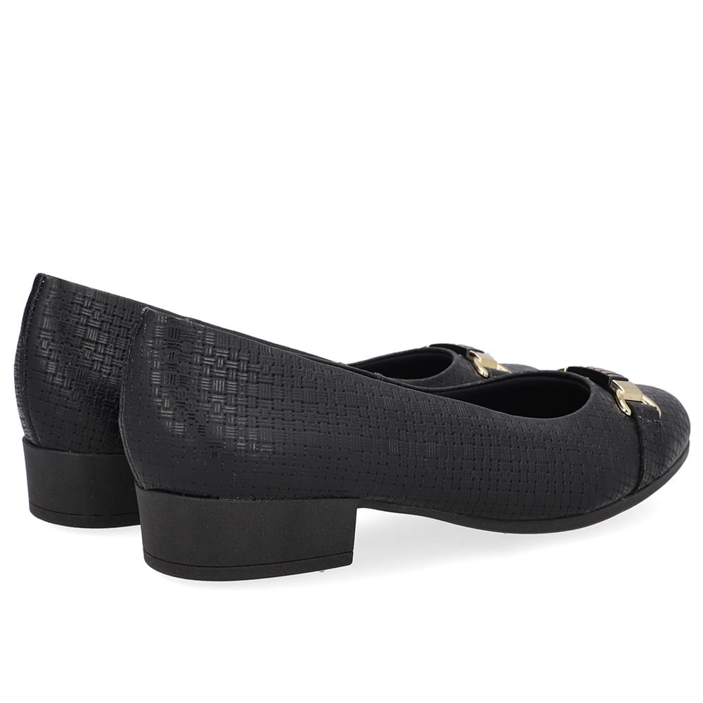 Scarpin Couro Texturizado Preto Salto Bloco Preto 3