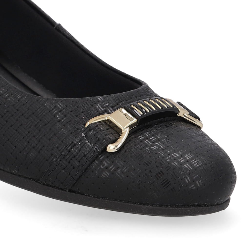 Scarpin Couro Texturizado Preto Salto Bloco Preto 4