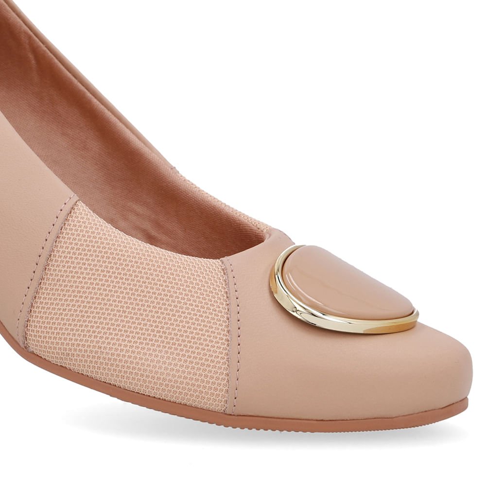 Scarpin Couro Bege Lateral Tecido Bege 4