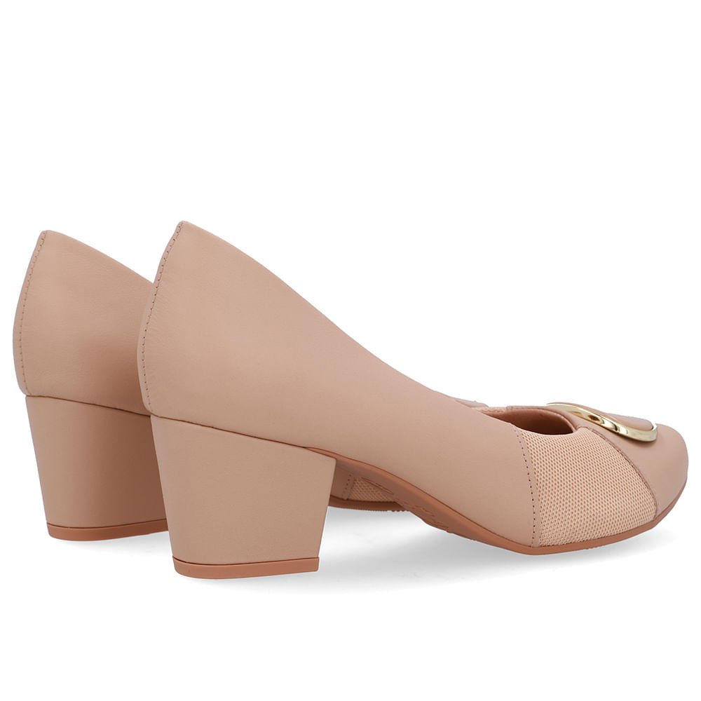 Scarpin Couro Bege Lateral Tecido Bege 3