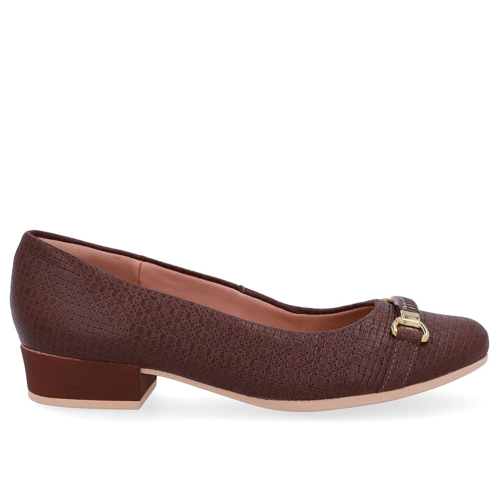 Scarpin Couro Texturizado Marrom Salto Bloco