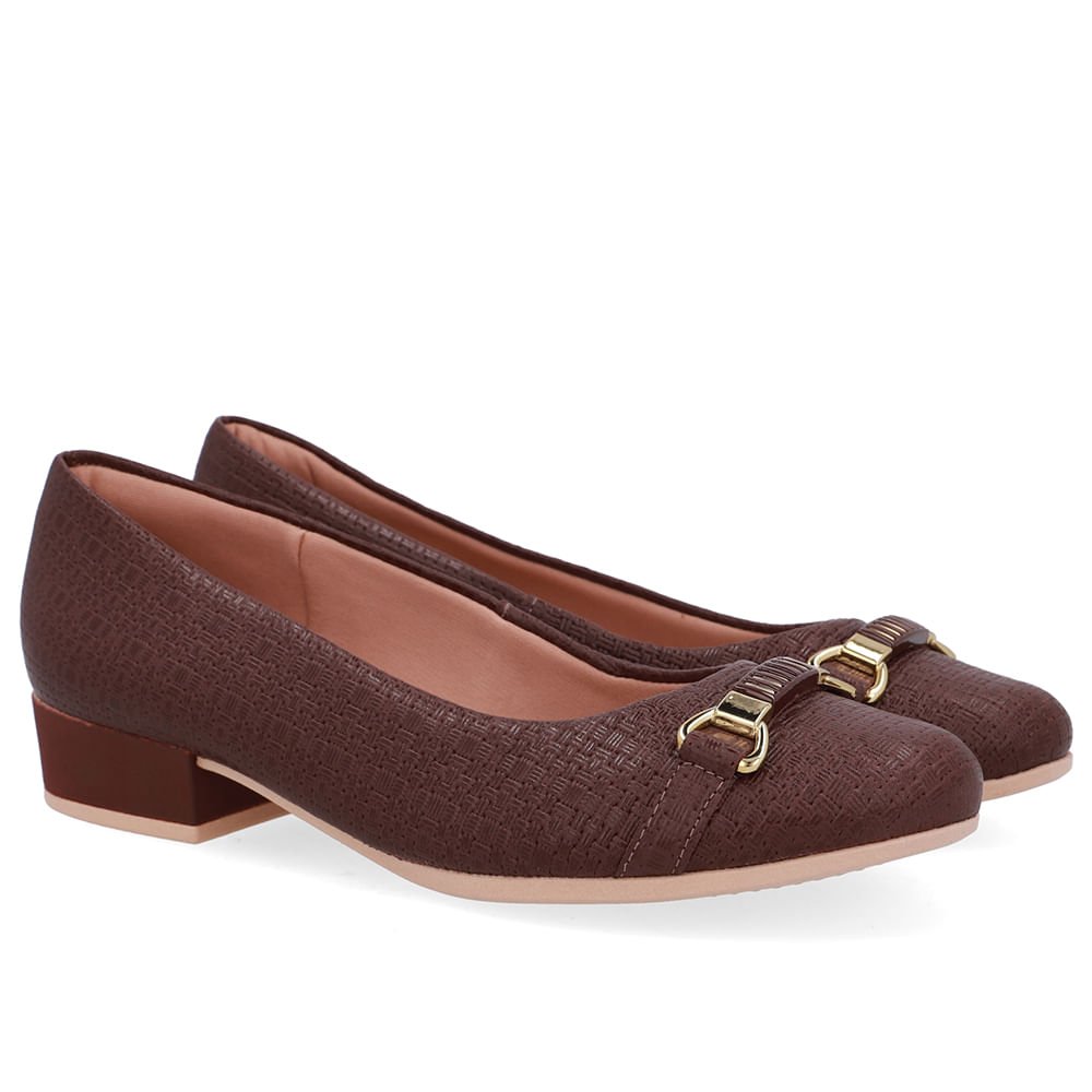 Scarpin Couro Texturizado Marrom Salto Bloco Café 2