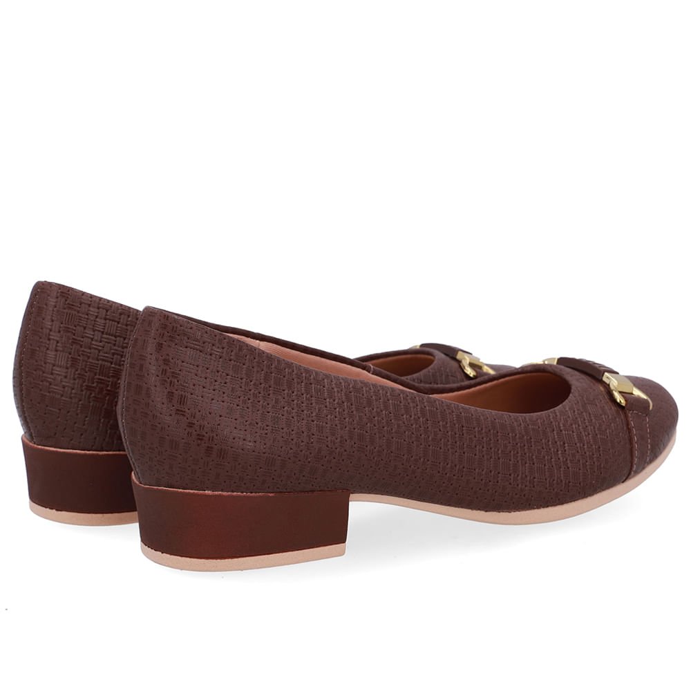 Scarpin Couro Texturizado Marrom Salto Bloco Café 3