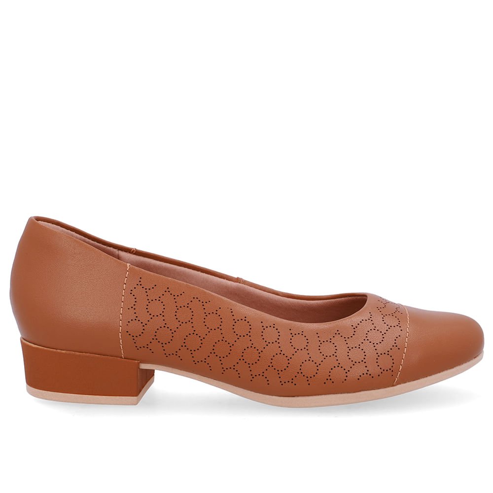 Scarpin Couro Laser Marrom Salto Bloco Marrom 1