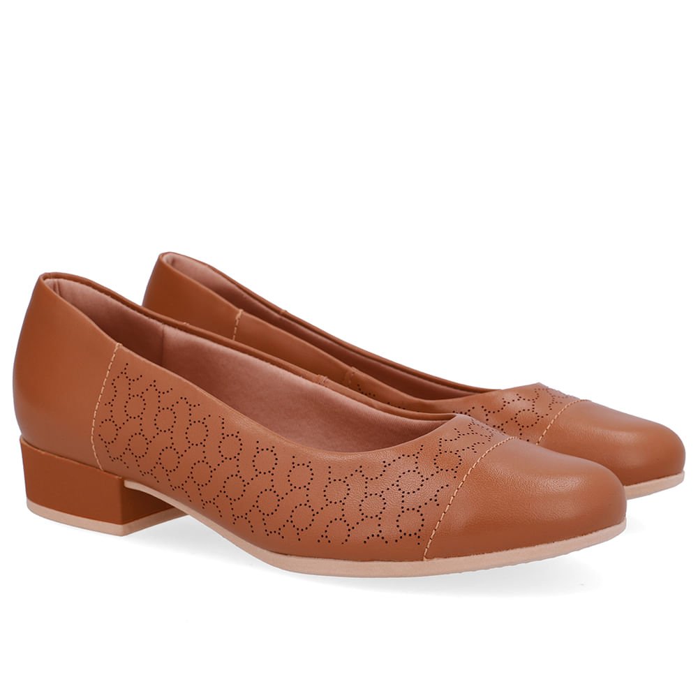 Scarpin Couro Laser Marrom Salto Bloco Marrom 2