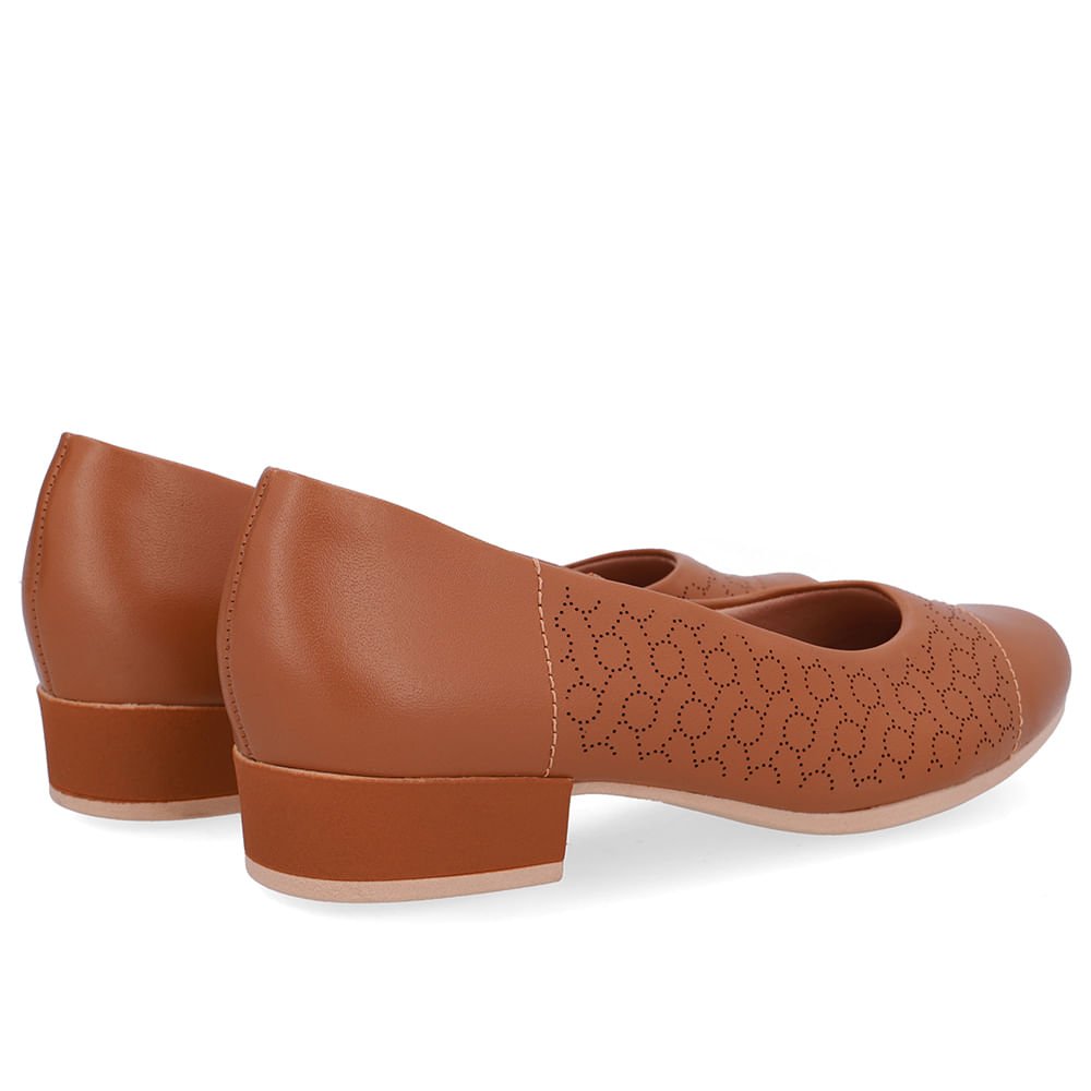 Scarpin Couro Laser Marrom Salto Bloco Marrom 3