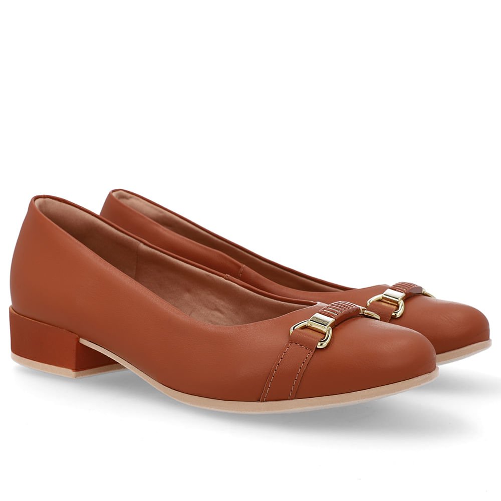 Scarpin Couro Liso Marrom Salto Bloco Marrom 2