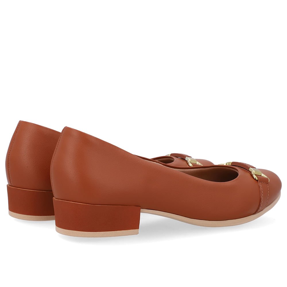 Scarpin Couro Liso Marrom Salto Bloco Marrom 3