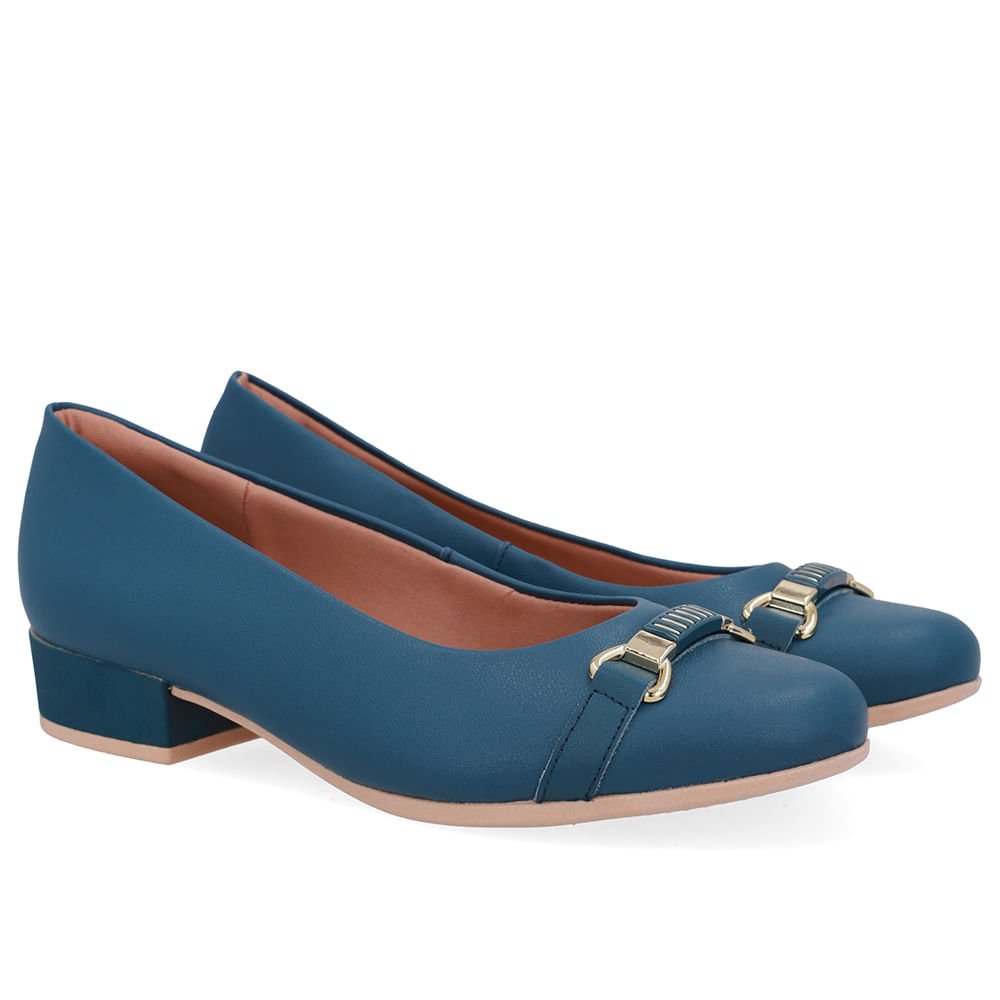 Scarpin Couro Liso Azul Salto Bloco Azul 2