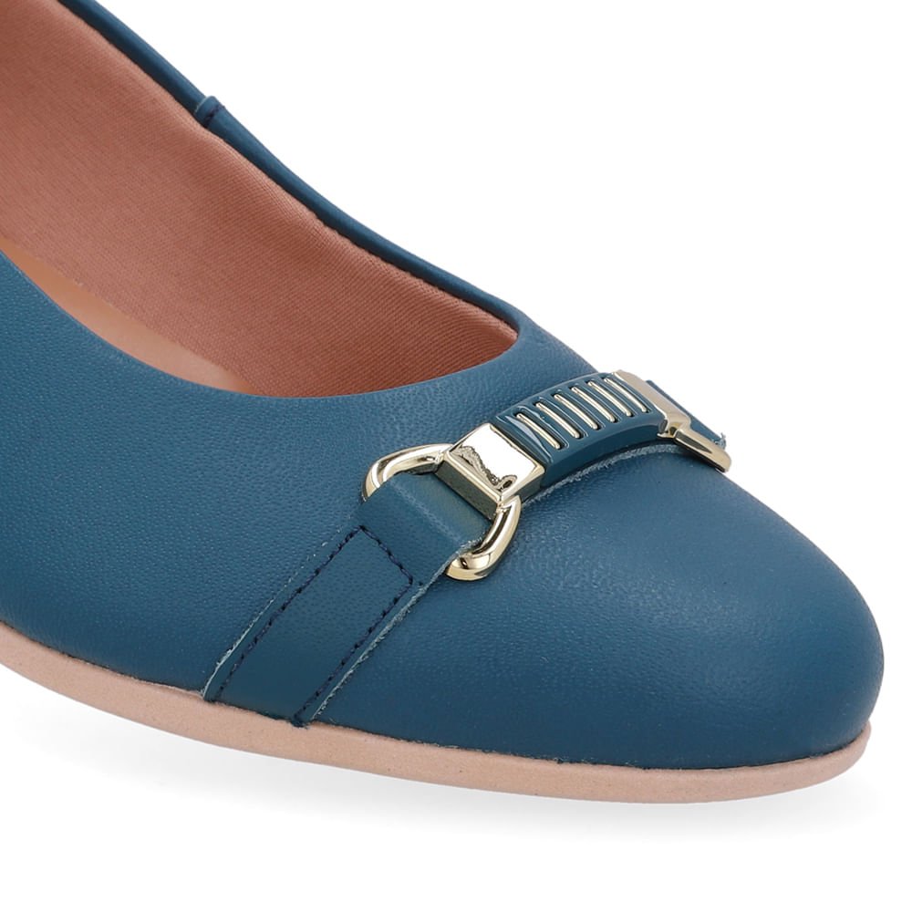 Scarpin Couro Liso Azul Salto Bloco Azul 4