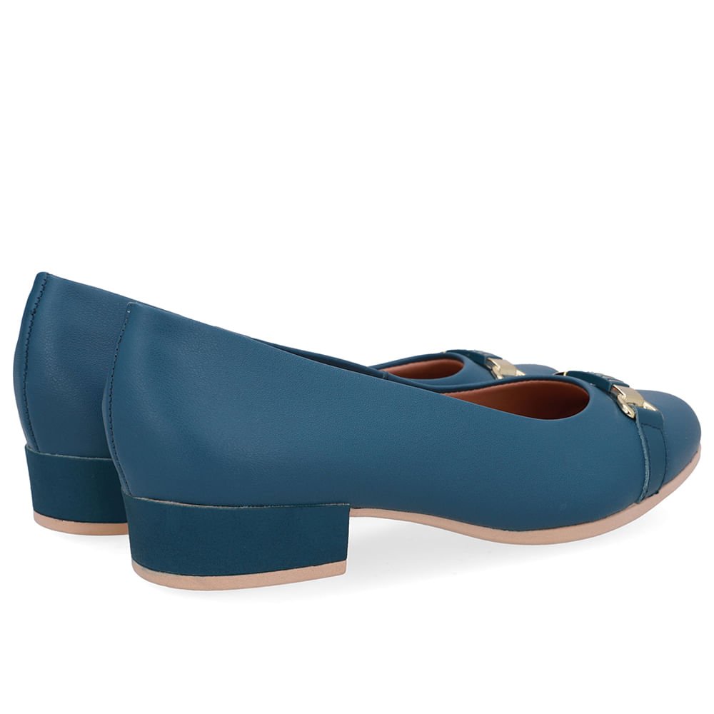 Scarpin Couro Liso Azul Salto Bloco Azul 3