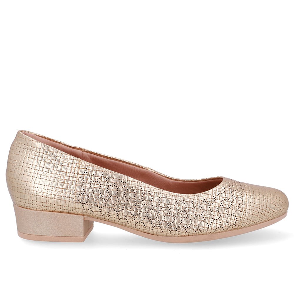Scarpin Couro Laser Dourado Salto Bloco