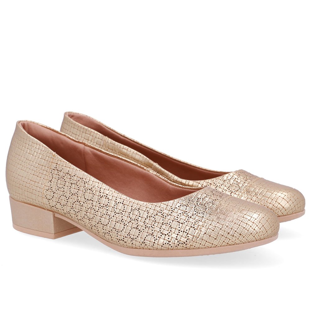 Scarpin Couro Laser Dourado Salto Bloco Dourado 2