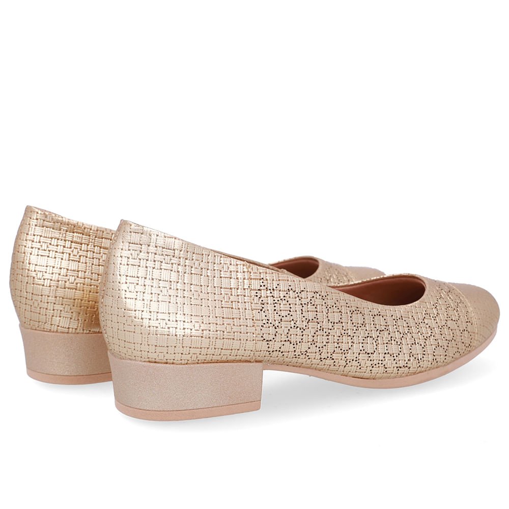 Scarpin Couro Laser Dourado Salto Bloco Dourado 3