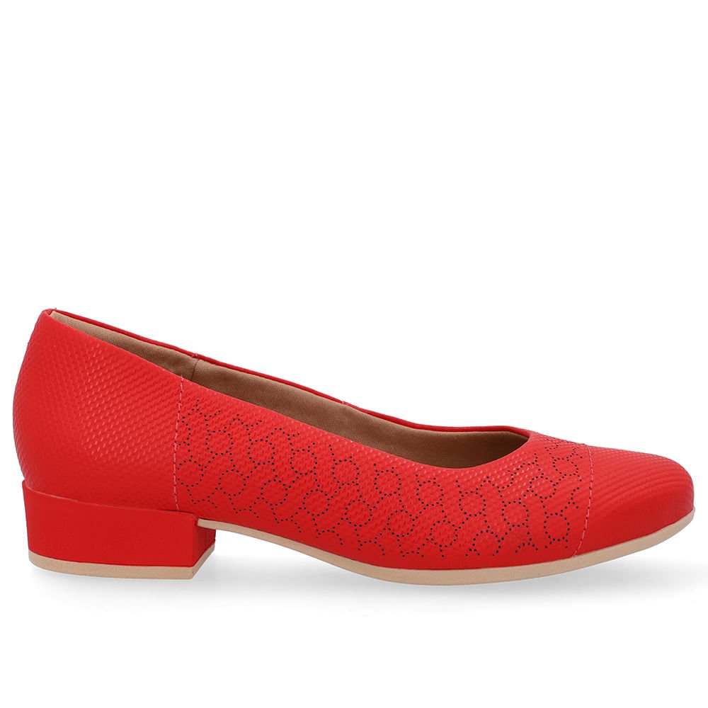 Scarpin Couro Laser Vermelho Salto Bloco