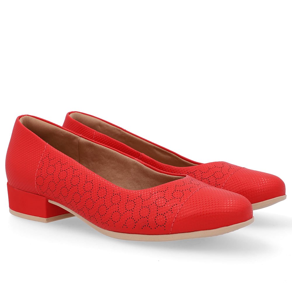 Scarpin Couro Laser Vermelho Salto Bloco Vermelho 2