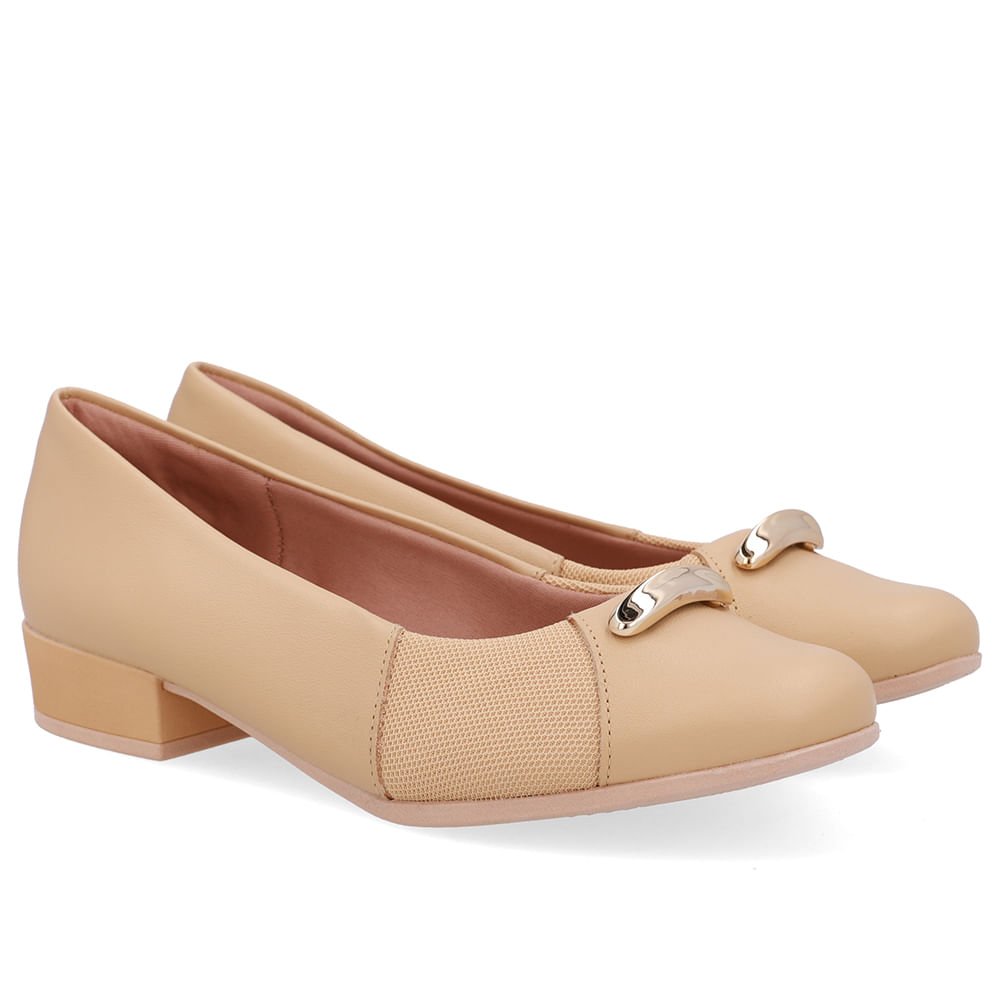 Scarpin Couro Bege Creme Lateral Tecido Creme 2