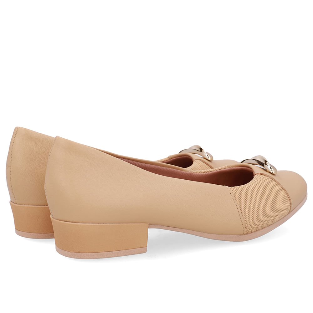 Scarpin Couro Bege Creme Lateral Tecido Creme 3