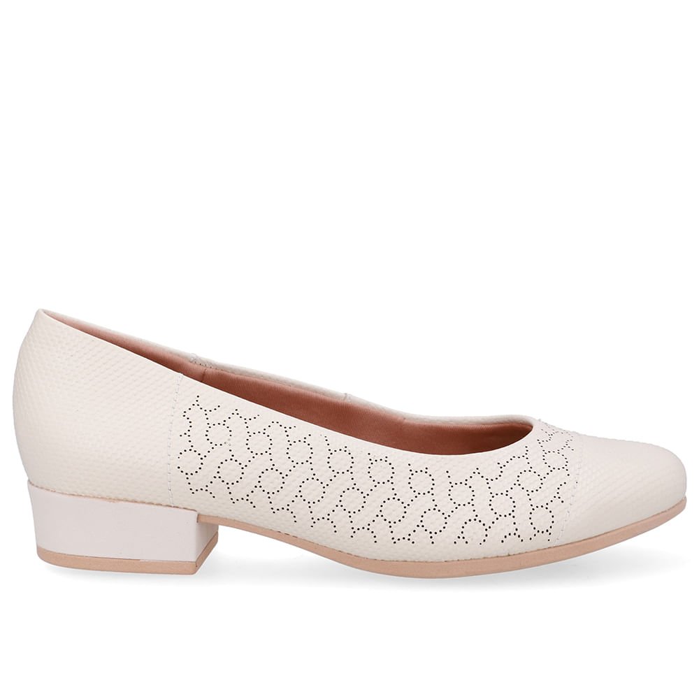 Scarpin Couro Laser Branco Marfim Salto Bloco