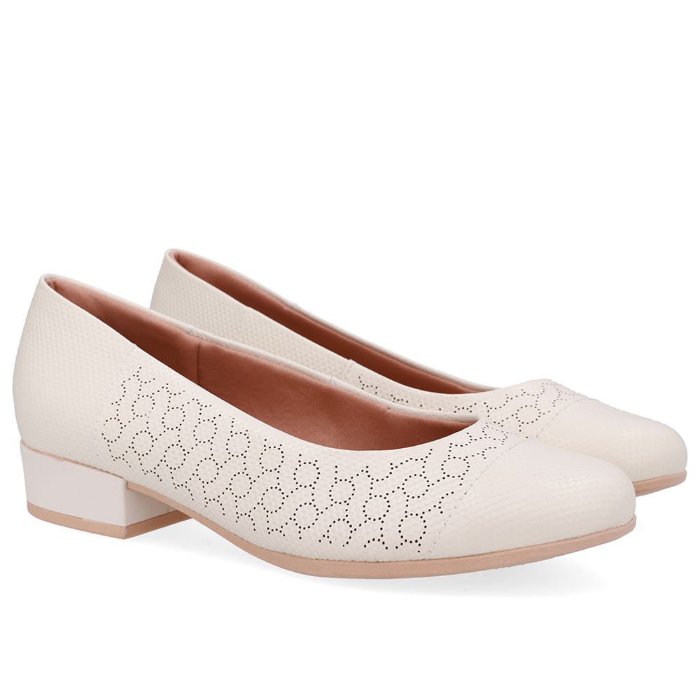Scarpin Couro Laser Branco Marfim Salto Bloco Off White 2