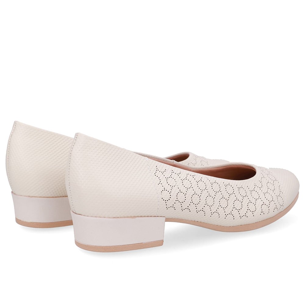 Scarpin Couro Laser Branco Marfim Salto Bloco Off White 3