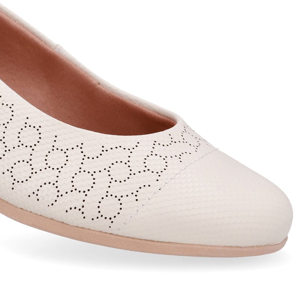 Scarpin Couro Laser Branco Marfim Salto Bloco Off White 4