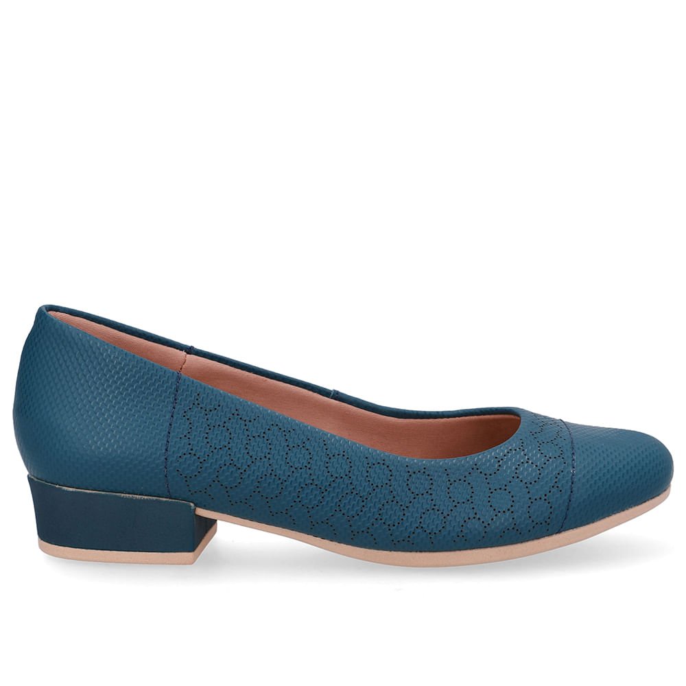 Scarpin Couro Laser Azul Salto Bloco