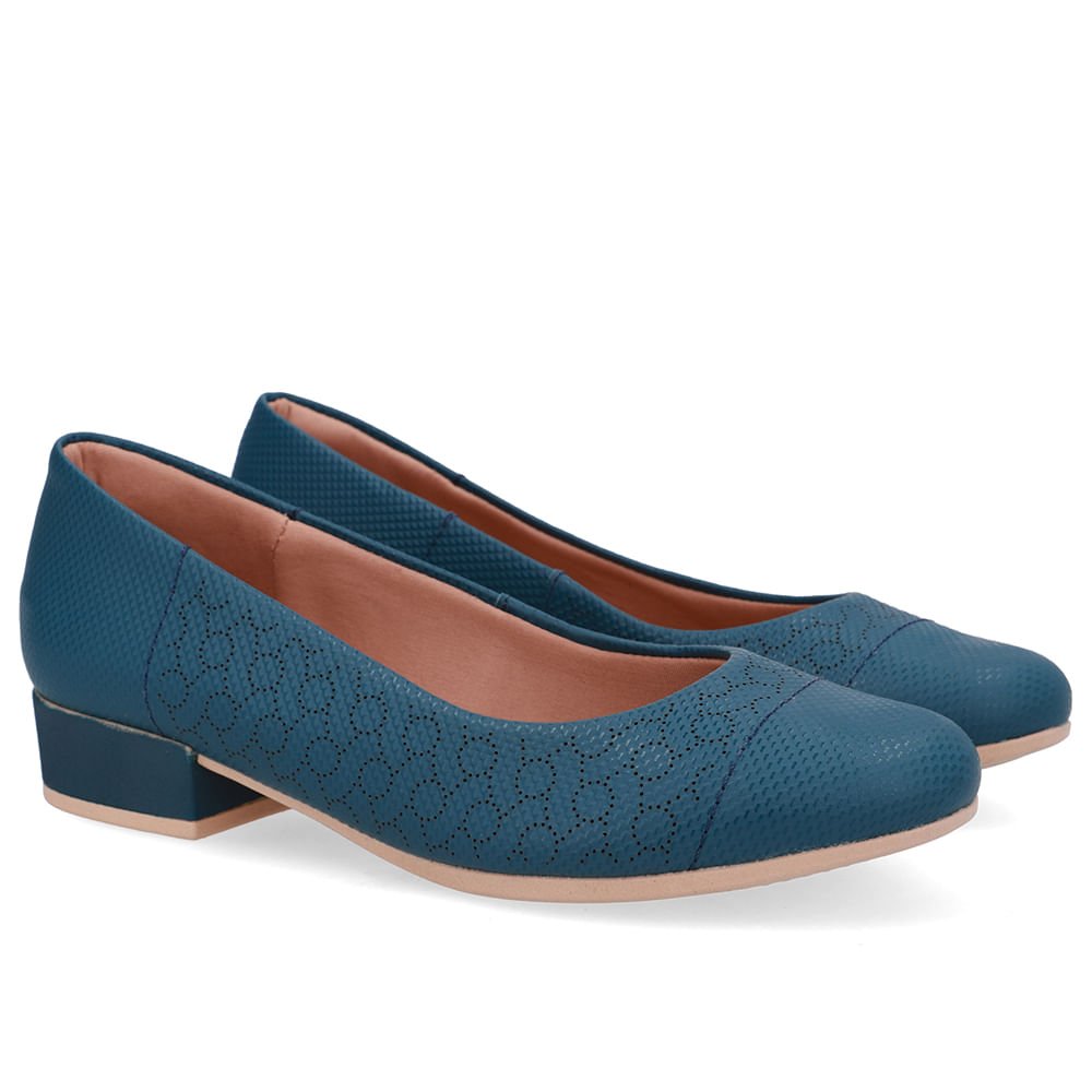 Scarpin Couro Laser Azul Salto Bloco Azul 2
