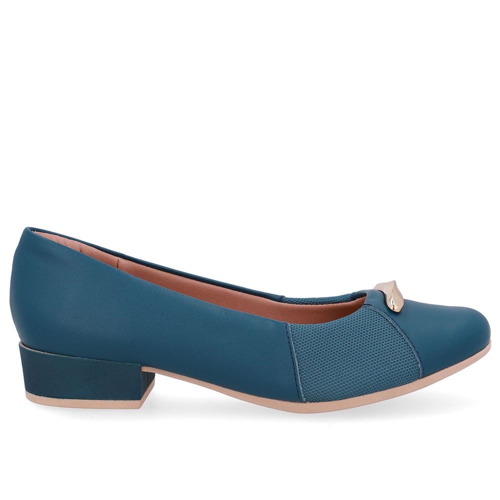 Scarpin Couro Azul Lateral Tecido