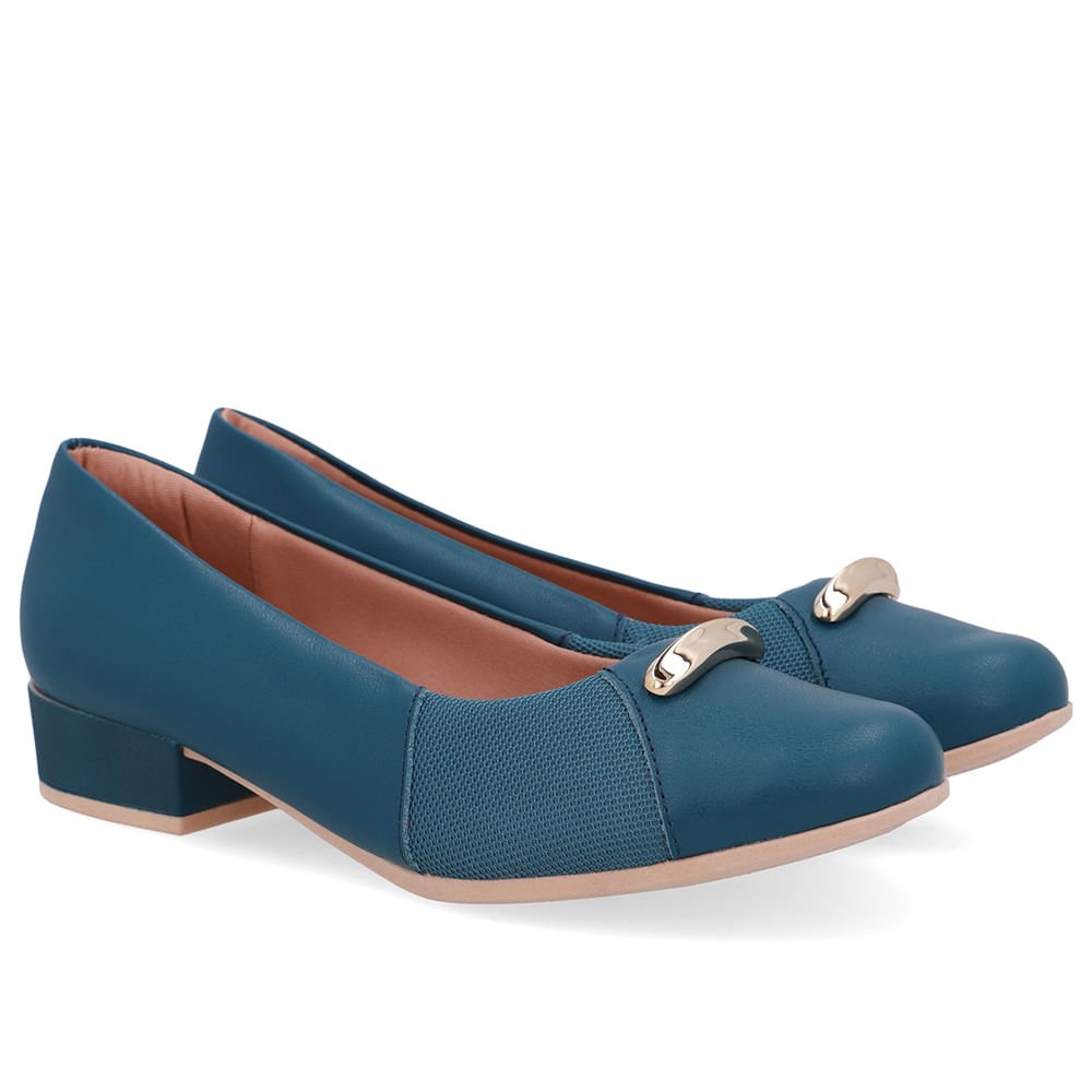 Scarpin Couro Azul Lateral Tecido Azul 2