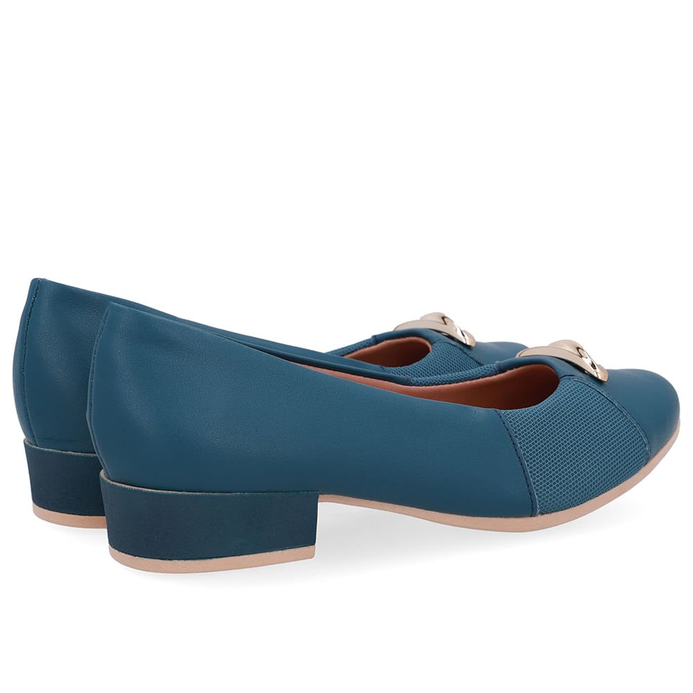 Scarpin Couro Azul Lateral Tecido Azul 3