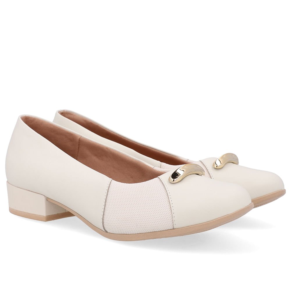 Scarpin Couro Branco Marfim Lateral Tecido Marfim 2