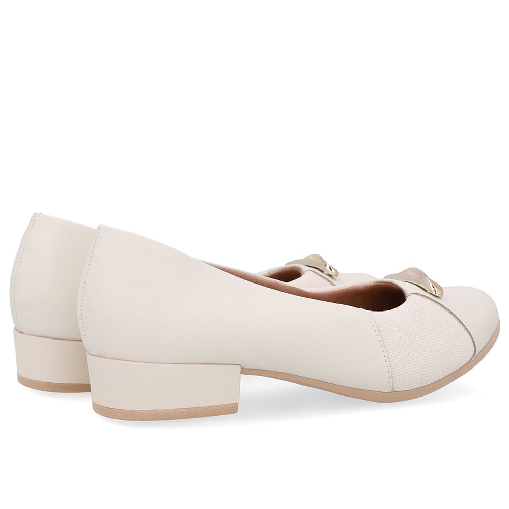 Scarpin Couro Branco Marfim Lateral Tecido Marfim 3
