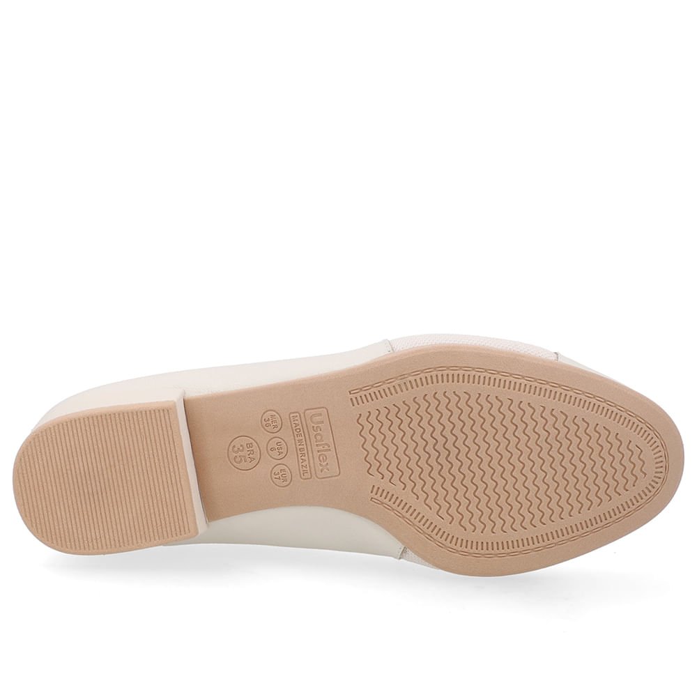 Scarpin Couro Branco Marfim Lateral Tecido Marfim 5