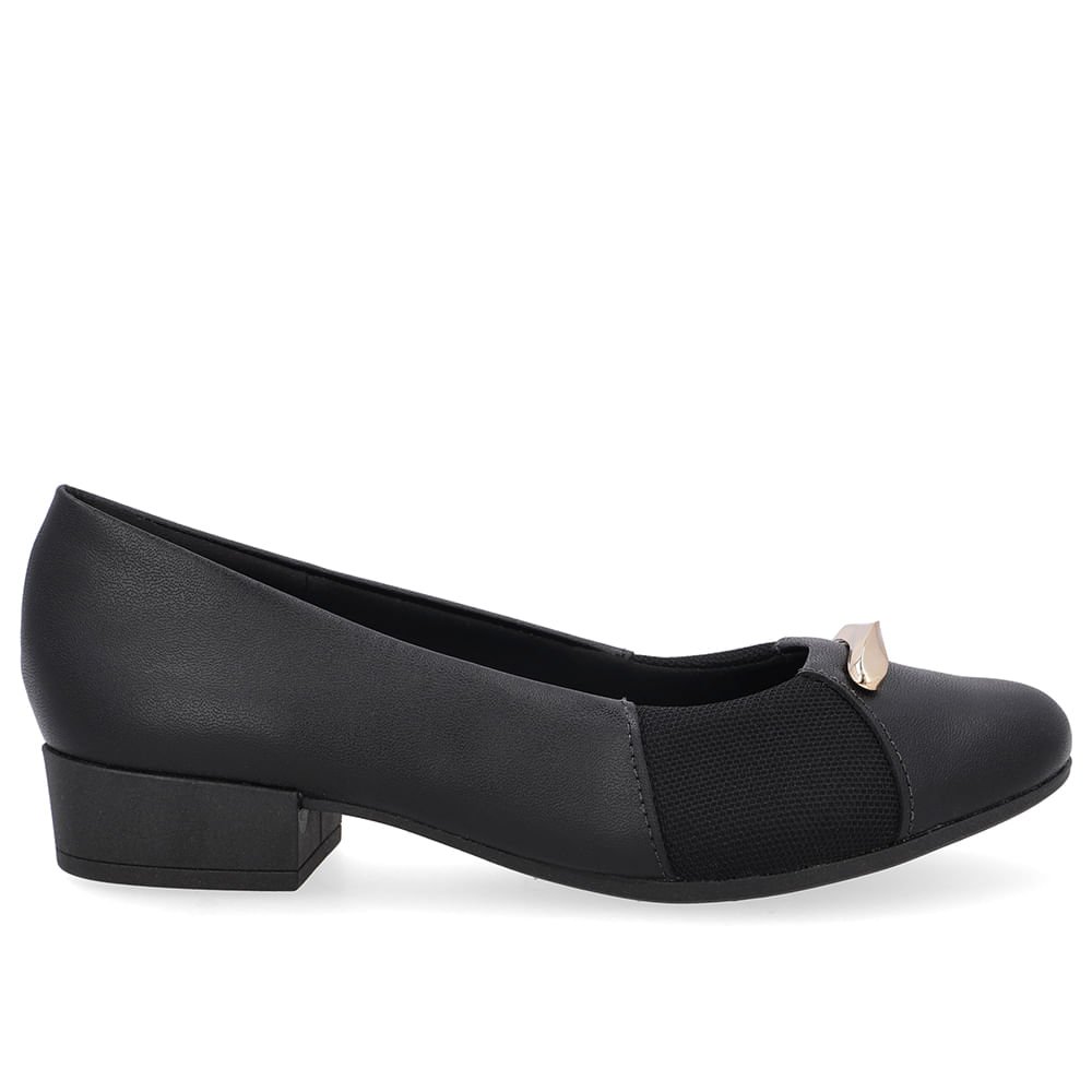 Scarpin Couro Preto Lateral Tecido