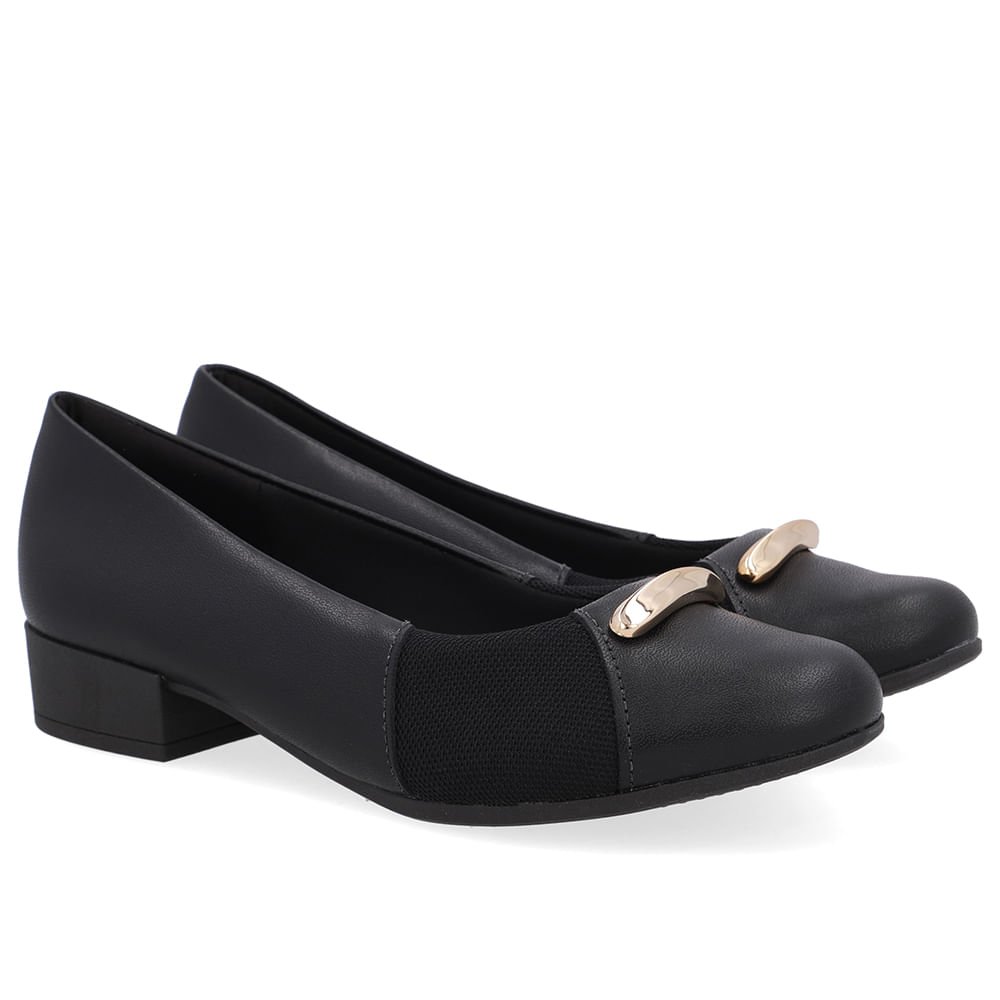 Scarpin Couro Preto Lateral Tecido Preto 2