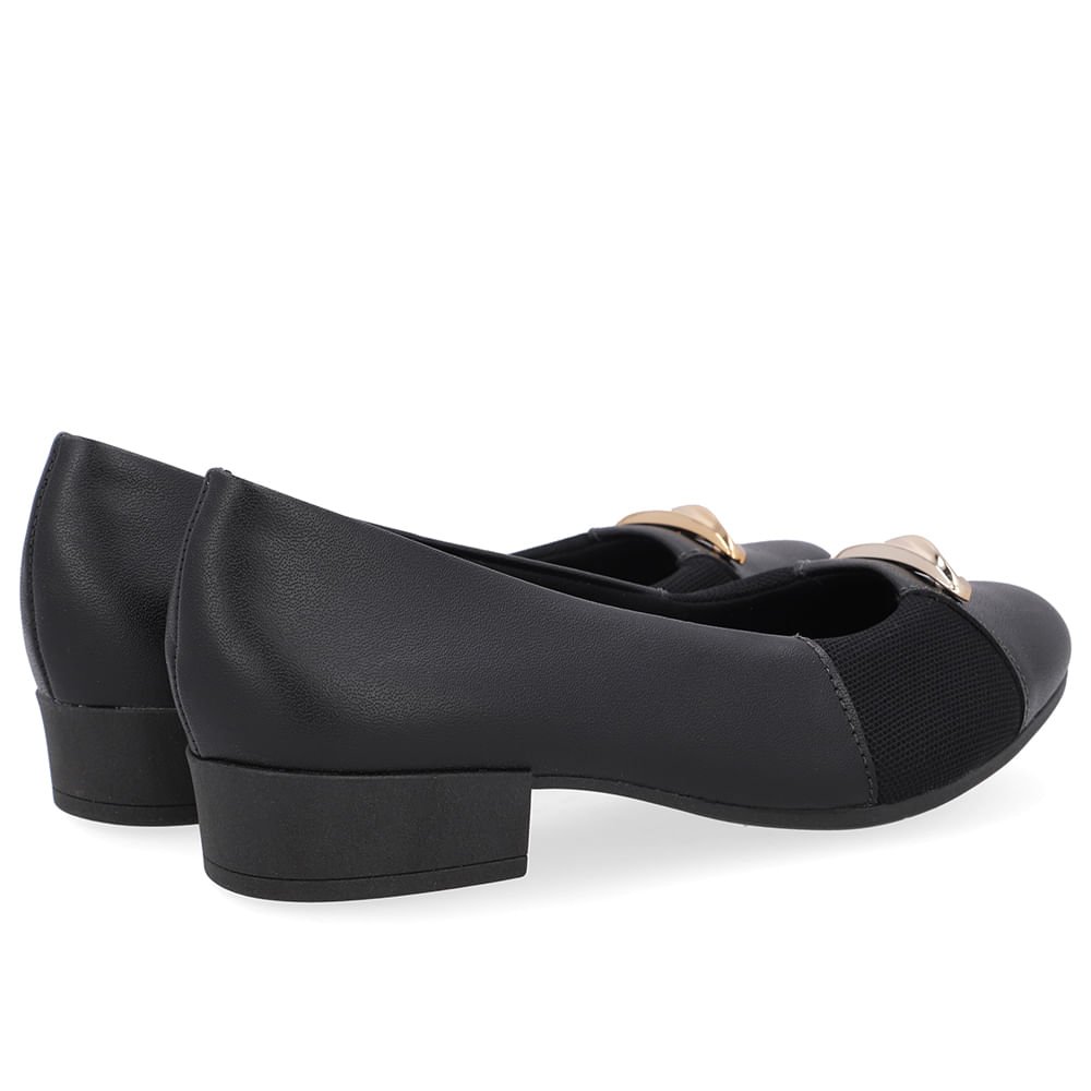 Scarpin Couro Preto Lateral Tecido Preto 3