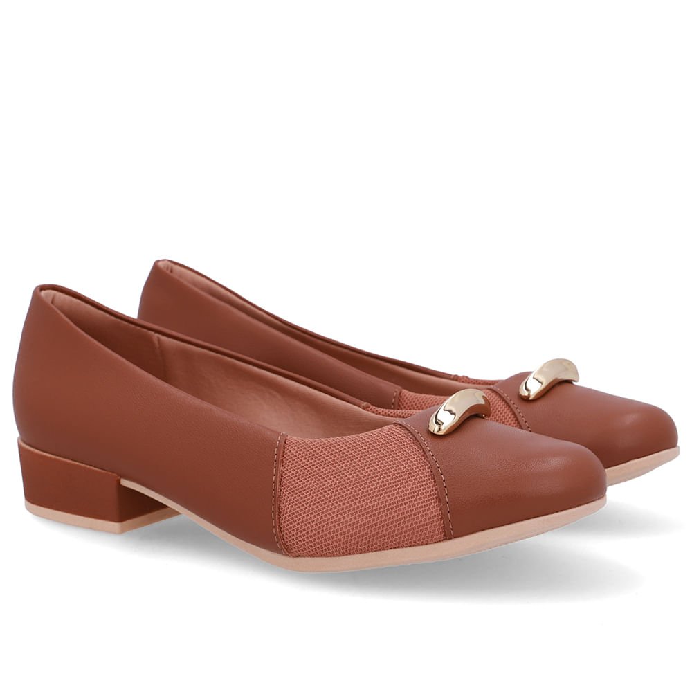 Scarpin Couro Marrom Lateral Tecido Marrom 2