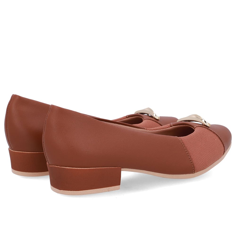 Scarpin Couro Marrom Lateral Tecido Marrom 3