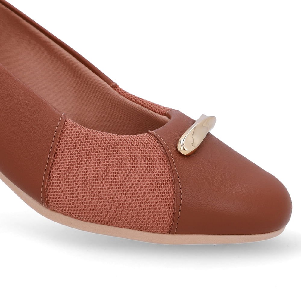 Scarpin Couro Marrom Lateral Tecido Marrom 4
