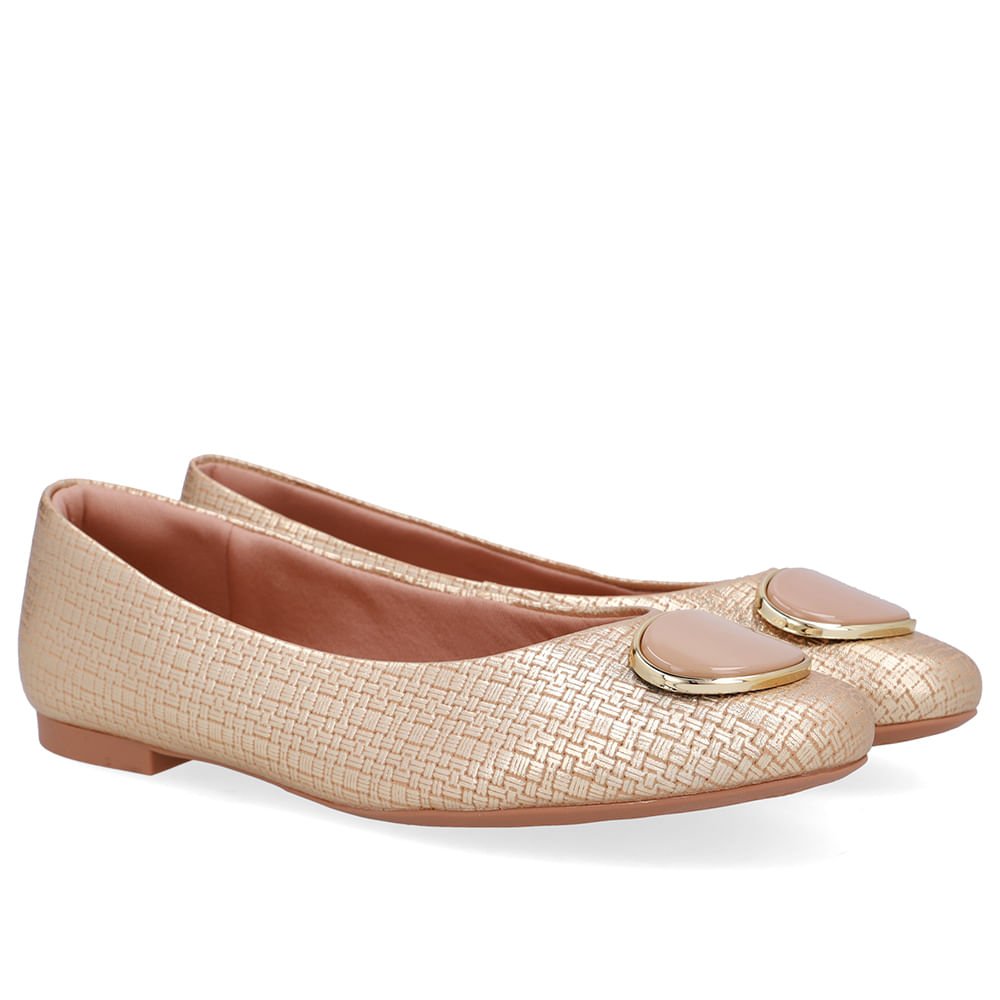 Sapatilha Dourada Couro Enfeite Dourado 2