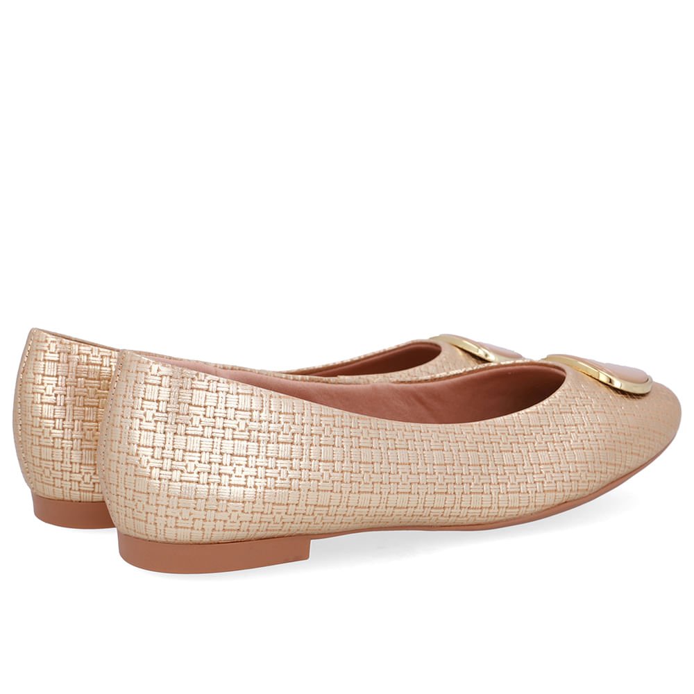 Sapatilha Dourada Couro Enfeite Dourado 3