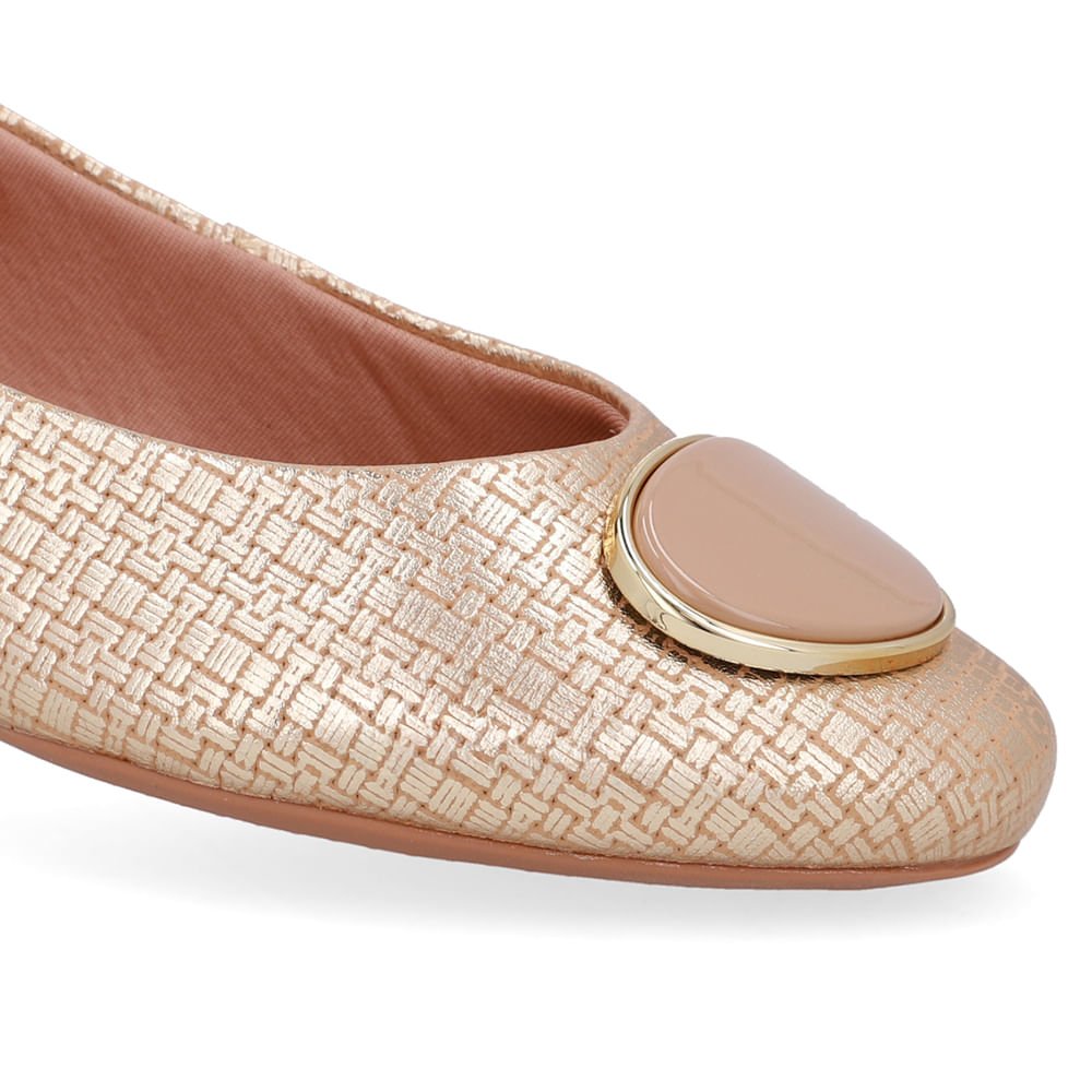 Sapatilha Dourada Couro Enfeite Dourado 4