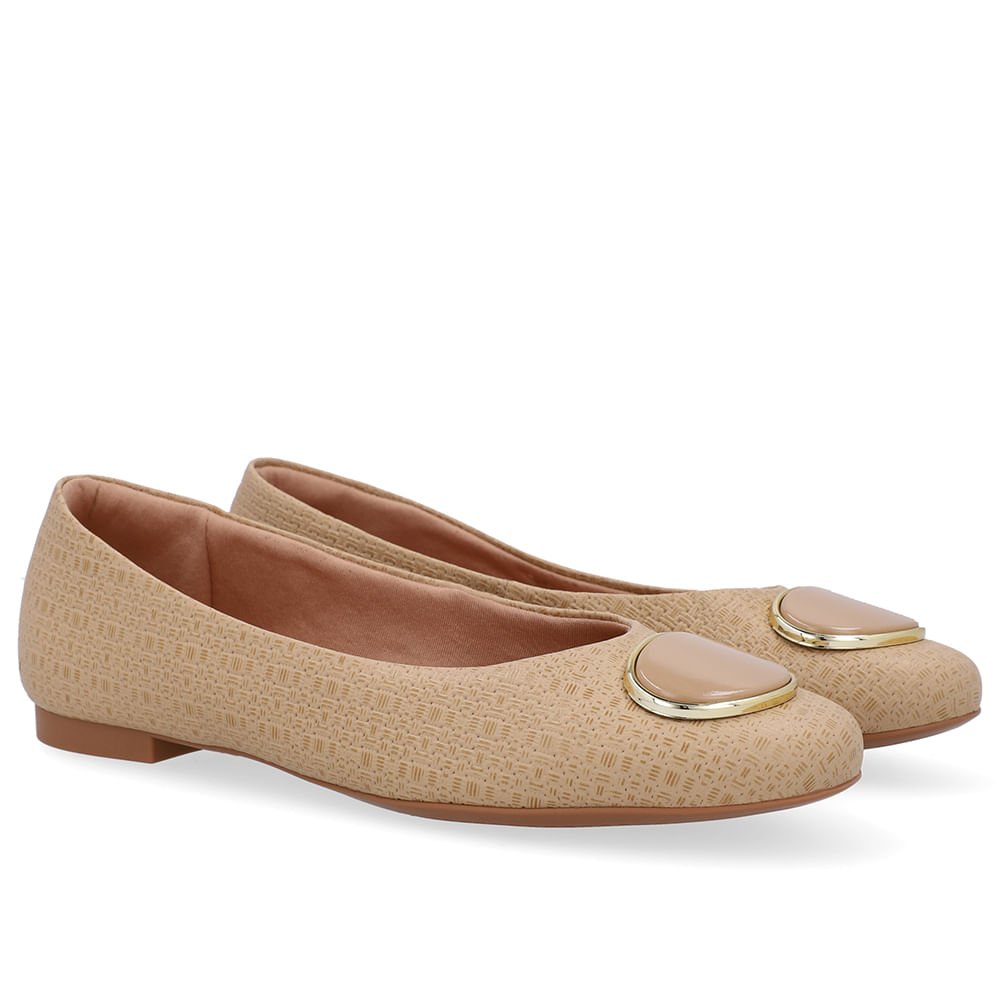 Sapatilha Bege Couro Enfeite Bege 2