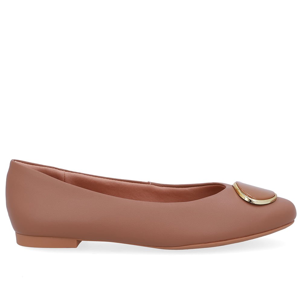 Sapatilha Marrom Camel Couro Enfeite