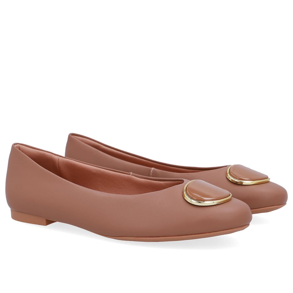 Sapatilha Marrom Camel Couro Enfeite Camel 2