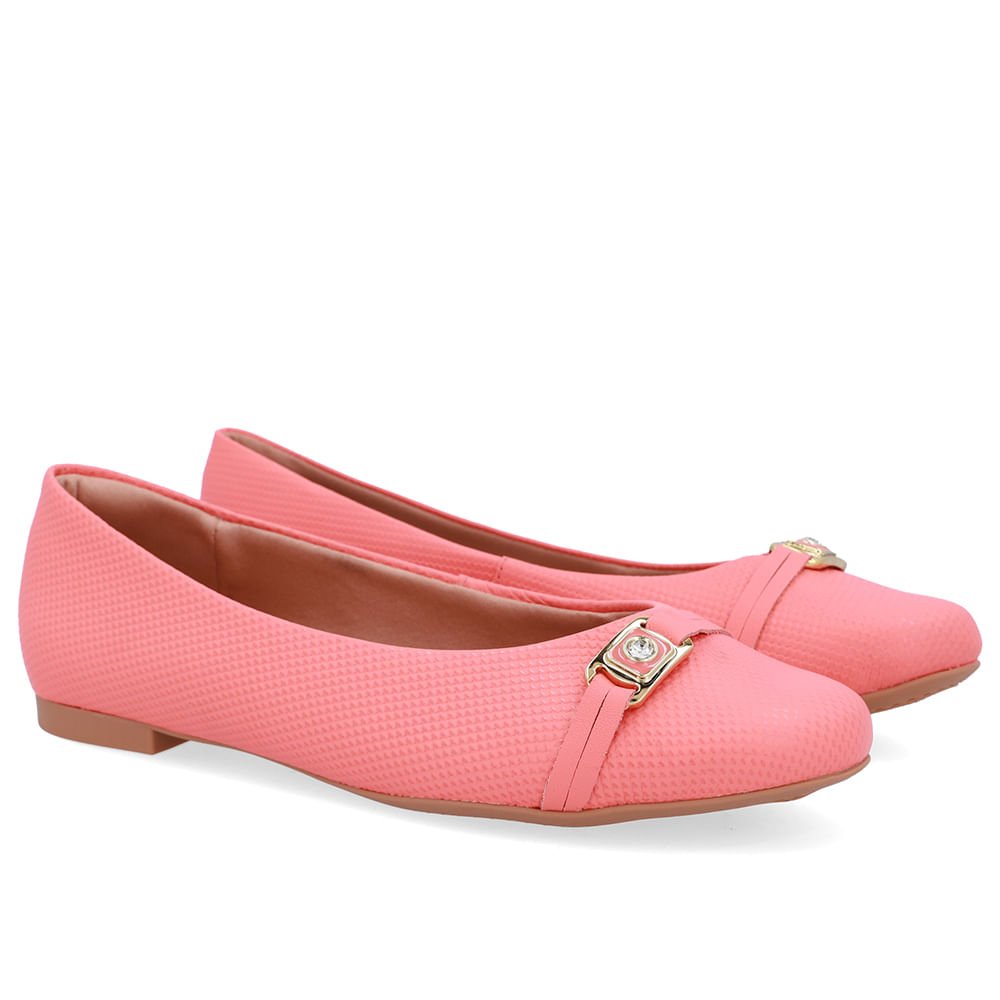 Sapatilha Laranja Couro Tira Enfeite Rosa 2