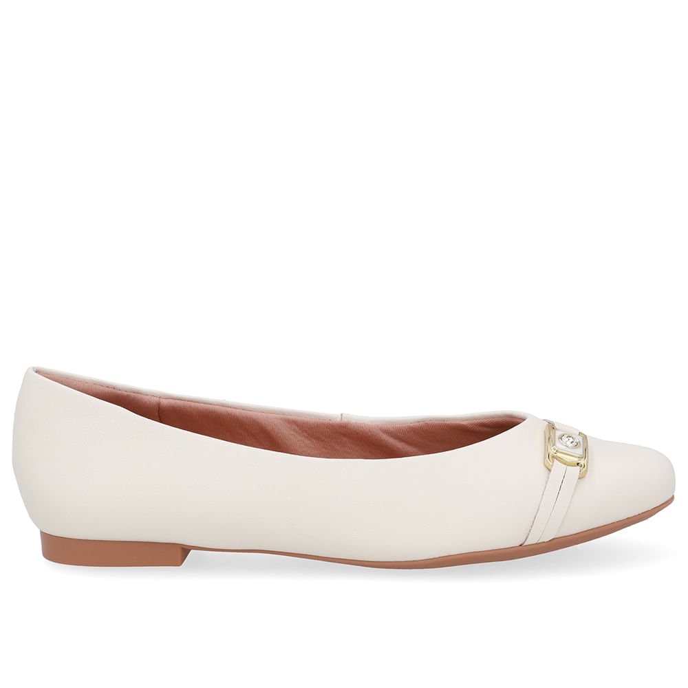 Sapatilha Branca Marfim Couro Tira Enfeite